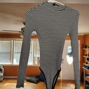 SHEIN Womens Medium Black White Striped Bodysuit